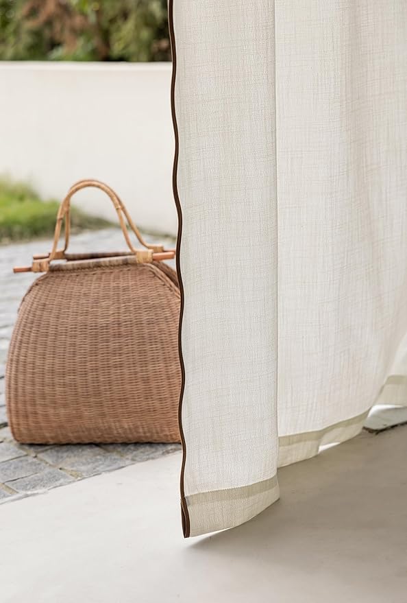 Linen Blend Scalloped/Wavy Trim, Ripple Fold Curtains for Living Room, Bedroom, Home Office, Kids Room & Dining - Light Filtering Curtains - Set of 2 - Dark Taupe, (50" W x 96" L)