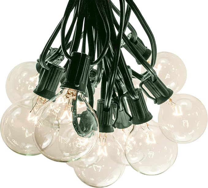 Hometown Evolution, Inc. 100 Foot G50 Patio Globe String Lights - 105 G50 Clear 2" Bulbs (5 Extra) - Green Wire - for Outdoor String Lighting