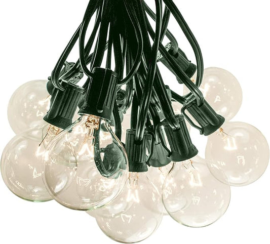 Hometown Evolution, Inc. 100 Foot G50 Patio Globe String Lights - 105 G50 Clear 2" Bulbs (5 Extra) - Green Wire - for Outdoor String Lighting