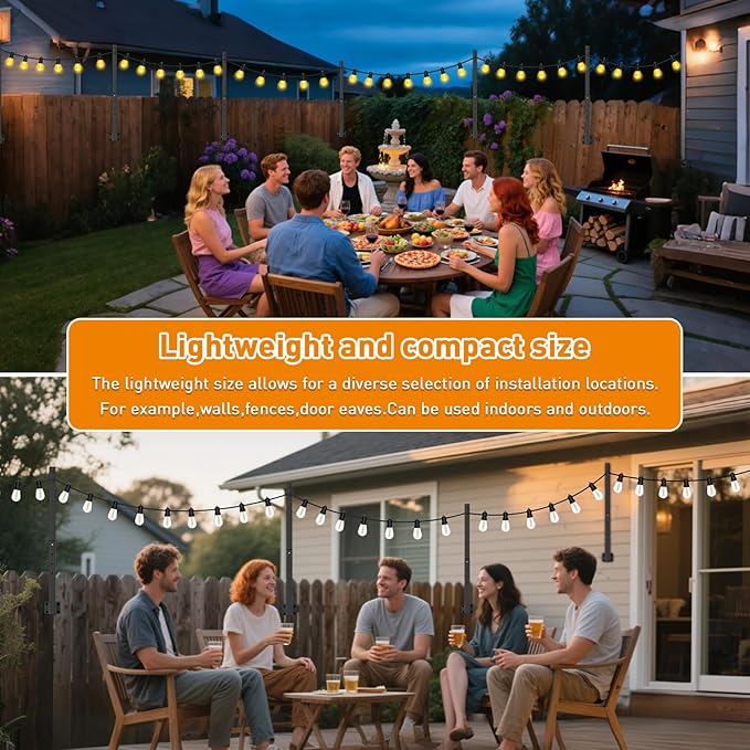 zoegi 6 Pack 2.8FT String Light Poles,Light Poles for Outside Lights with Fork,Outdoor Brackets Hanging Lights,Metal Stand for Deck Patio,Backyard,Wedding,Deck,Party