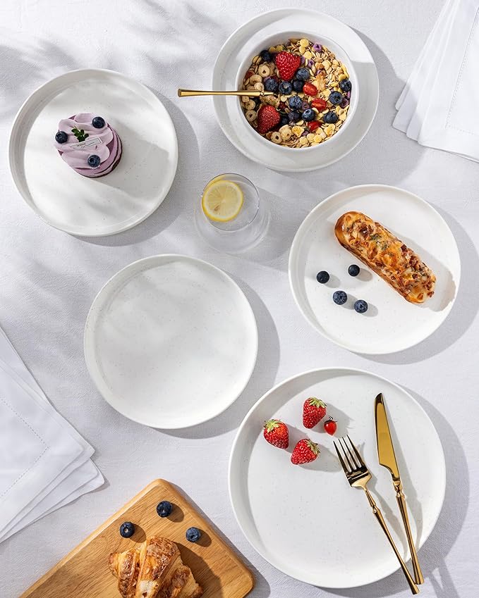 TheTerra Ceramic Dinnerware Sets for 4, 12 Pieces Porcelain Lightweight Plates and Bowls Sets, Scratch Resistant Dish Set, Oven & Microwave & Dishwasher Safe, White Speckled