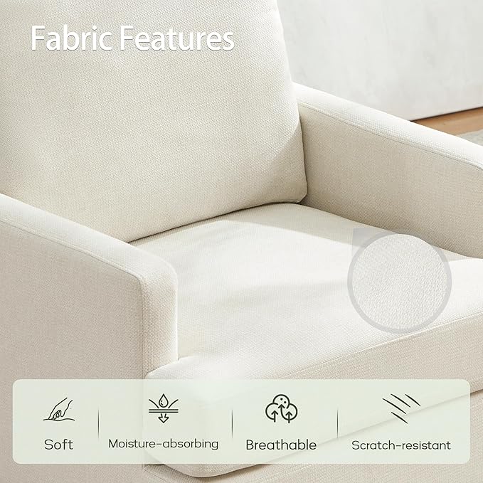 VKNOW Mid-Century Accent Chairs Set of 2, Modern Upholstered Chenille Armchair for Living Room,Comfy Reading Accent Chairs with Wood Legs for Bedroom, Beige Polyester