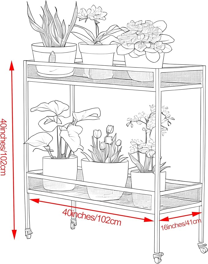 2-Tier Metal Plant Stand - Indoor/Outdoor Aluminum Shelf with Universal Wheel - Aesthetic Display Rack for Multiple Plants - Ideal for Lawn, Garden, Balcony, and Patio