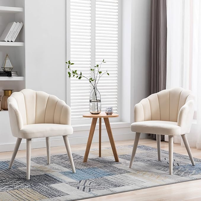 Velvet Dining Chairs Set of 2 Modern Accent Chairs Upholstery Side Chairs with Upholstered Wood Legs for Home Kitchen Living Room, Cream