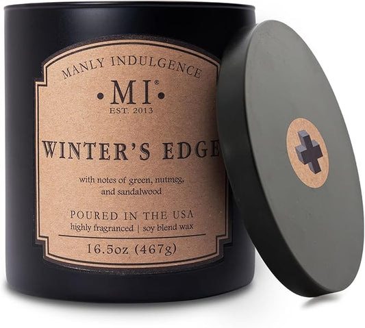 Manly Indulgence Winters Edge Scented Candles for Men, 2 Wick, 16.5 oz Premium Soy Blend Wax, 60H Burn, Candles for Home Scented - Made in The USA