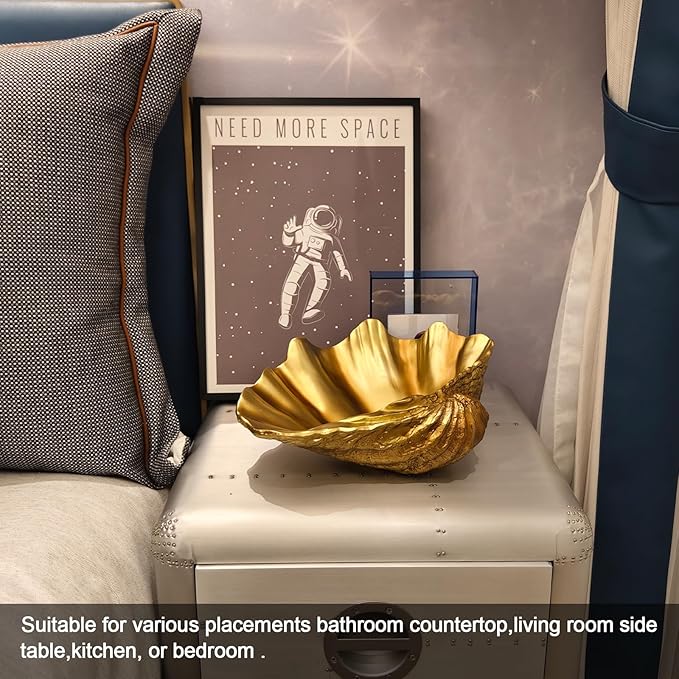 Large Gold Scalloped Clam Shell Bowl Sea Shell Decor for Nautical Beach House,Coastal Decor Gift of Housewarming and Wedding Party