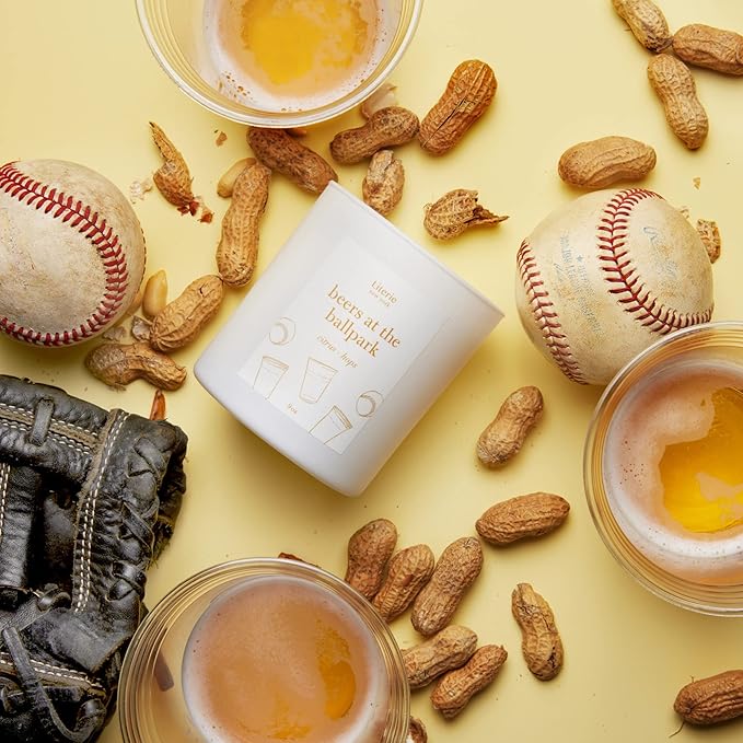 Literie NYC Inspired Scented Candle: Beers at The Ballpark - Citrus & Hops Scent, 9oz, 50 Hour Burn, Vegan Soy & Coconut Blend Candle for Home Decor, Gift for Women & Men
