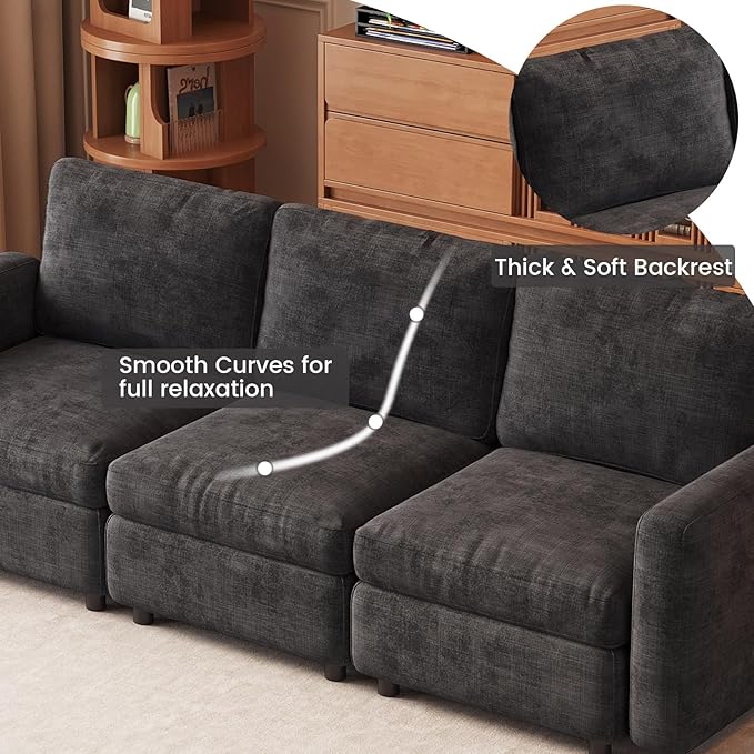 2-Seat Modular Sofa Couch Grey with Ergonomic Cushions, Convertible Sleeper Sectional for Living Room Bedroom Apartment, Cloud Futon Lounge Furniture Set for Small Spaces Compact Loveseat