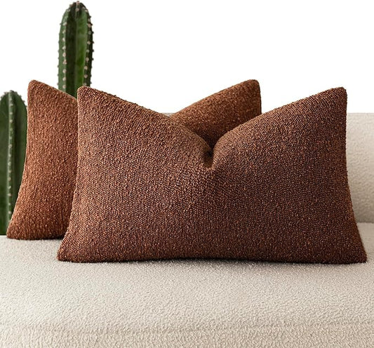 Foindtower Pack of 2 Textured Boucle Throw Pillow Covers Accent Solid Decorative Lumbar Pillow Cases Cozy Couch Cushion Case for Chair Sofa Bedroom Living Room Home Decor 12x20 Inch Red Taupe