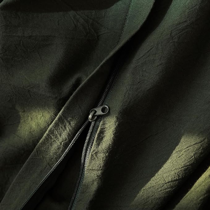 JIYUAN 100% Washed Cotton Duvet Cover Set 3 PCS Super King Plus, 1 Duvet Cover 120x120 Inches(Comforter Not Included) and 2 Pillowcases,Linen Feel Bedding Set Comfy and Breathable,Olive Green