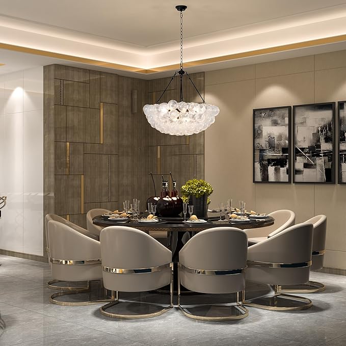 Modern Glass Bubble Globe Chandelier Lighting Luxury Hanging Black Pendant Light for Dining Room, Living Room, Entryway, Staircase, Dia 31.5 Inch