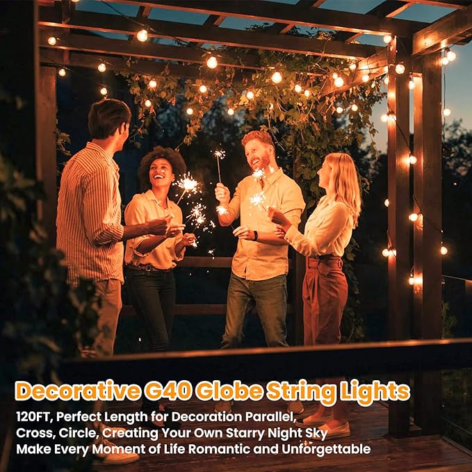 120FT Outdoor G40 LED Globe String Lights Dimmable Waterproof Shatterproof Light Strings with 60 Bulbs Connectable Commercial Hanging Lights for Christmas Patio House Backyard Balcony Party