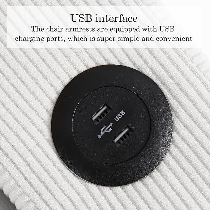 UIXE 3-in-1 Sleeper Chair Pull Out Sofa Bed, Convertible Reclining Seat Upholstered Armchair, Adjustable Backrest Recliner Chair with Side Pockets, Cup Holder & USB Ports - Beige White