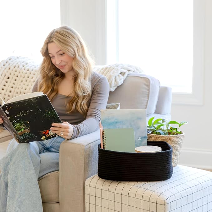 NaturalCozy 13.5”x8.5”x5.5” Rectangle Storage Baskets for Shelves 3 Pack | Cotton Rope Woven Small Baskets for Organizing | Small Storage Bins for Nursery, Bathroom, Closet, Shelf, Decorative