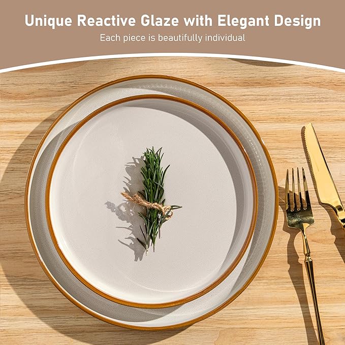 GBHOME Stoneware Dinnerware Sets for 4,Round Reactive Glaze Ceramic Plates and Bowls Set,Highly Scratch Resistant | Dishwasher & Microwave Safe Dishes Set,Service for 4(12Pcs)