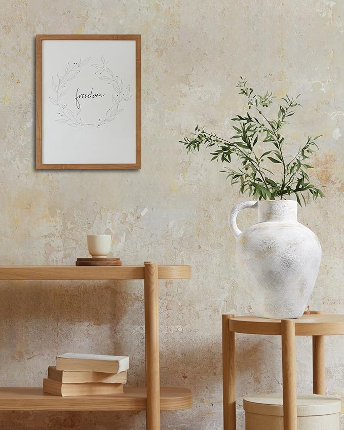 UPWOIGH 12x9.5 in Tall Vintage Handle Ceramic Vase, Antique White Pottery Vase Living Room Table Decor, Beige Speckles Distressed Black Markings Rustic Farmhouse Bedroom Decor, Ideal Gift 1Pack