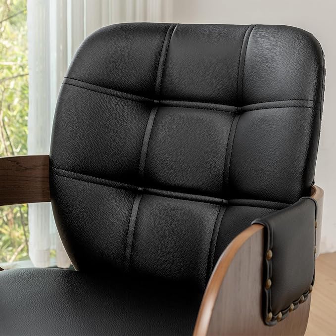 Set of 2 Kitchen & Dining Room Chairs - Mid Century Modern Chairs with Upholstered Seat, Cushion Arm, High Back, Metal Legs Walnut Dining Chairs for Kitchen/Living Room (Modern Black)