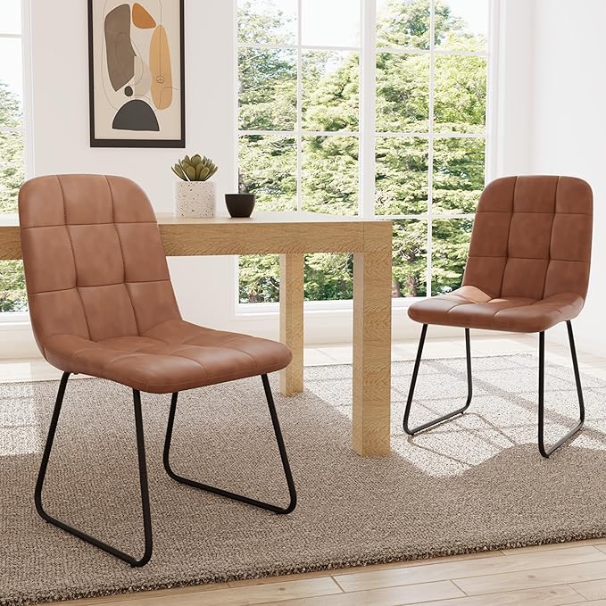 Dining Chairs Set of 2, Modern Kitchen Faux Leather Dining Room Chair for Kitchen Living Dining Room (2 Brown)