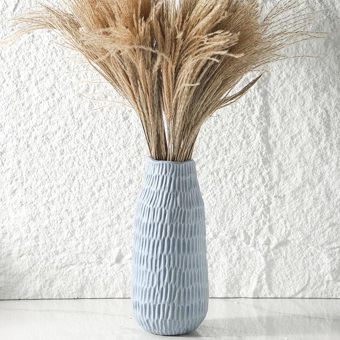 12.6 Inch Mat Blue Modern Handmade Ceramic Vase, Rustic Farmhouse Decorative Flower Vases for Home Decor,Pampas Grass Bouquet, Living Room,Kitchen,Office,Bedroom,Centerpiece Table Decorations