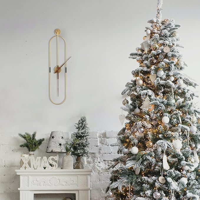 Modern Oval Wall Clock Large Wall Clock with Walnut Pointers for Living Room Home Decor Bedroom Kitchen Office (Oval Gold, Large)