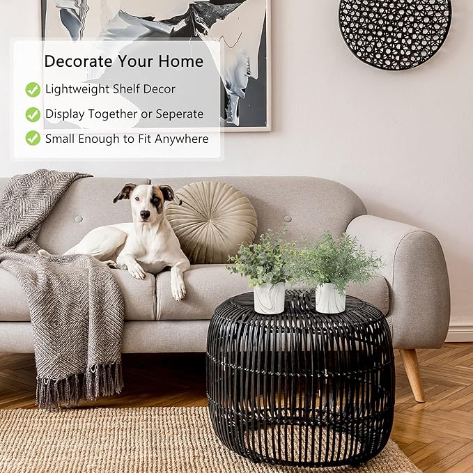 Hollyone Faux Plants Indoor Artificial Mini Potted Plants Plastic Green Plant Small Fake Plants Eucalyptus Decor in Pots for Home Table Room Bathroom Decor