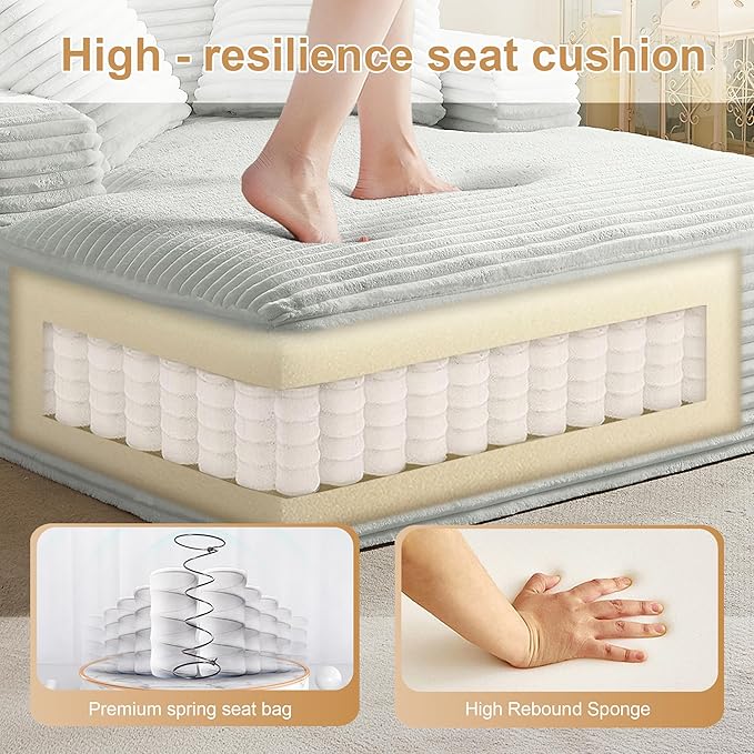 Boneless Couch Sofa Chiar Chaise Lounge Chair Indoor Upholstered Corduroy Couch Cloud Sleeper Sofa Oversized Reading Chair for Living Room No Assembly Required (Light Grey, 50" W x 67" D)