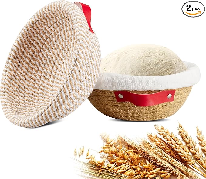 Banneton Bread Proofing Basket - Cotton Banneton Basket Set of 2 Sourdough Proofing Basket Round Proofing Bowls Handmade Rattan Baskets and Liners
