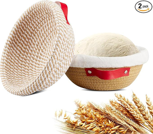 Banneton Bread Proofing Basket - Cotton Banneton Basket Set of 2 Sourdough Proofing Basket Round Proofing Bowls Handmade Rattan Baskets and Liners