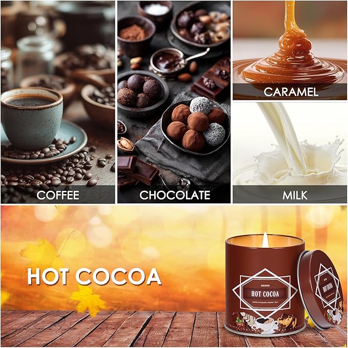 Hot Cocoa Fall Scented Candle – 9 oz Soy Wax in Travel-Friendly Reusable Tin, Non-Toxic & Clean Burning, 50-Hour Burn – Cozy Autumn Fragrance, Holiday Gift & Fall Decor for Women & Men