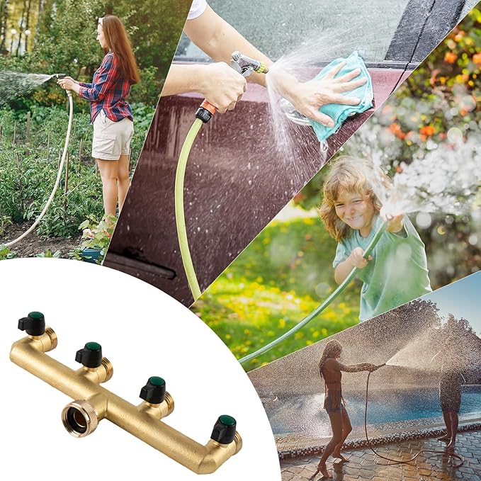 Gleiven Garden Hose Splitter, 3/4" Tap T Splitter, T-Shape Valve, 4-Way Tap Connector with Individual On/Off