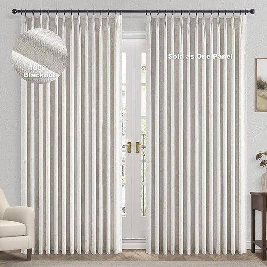 Topfinel Extral Wide Curtains, Pinch Pleated 100% Blackout Linen Luxury Drapery with Hooks for Patio Sliding Door Large Window Living Room Track System, 72" Wx102 L 1 Panel
