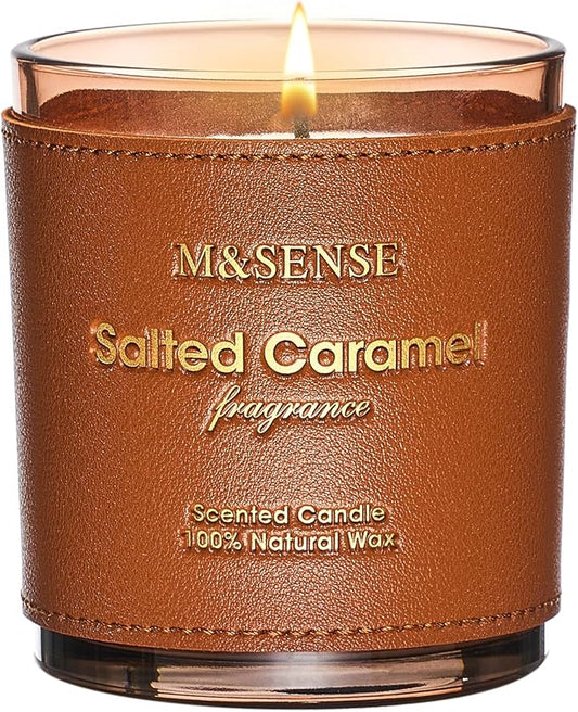 M&SENSE Caramel Vanilla Scented Vegan Soy Candles,10oz 42-Hour Slow Burning Time,No Toxin Heavy Scented Candles,Cozy Relaxing Romance,Fancy Housewarming Gifts for Women & Men