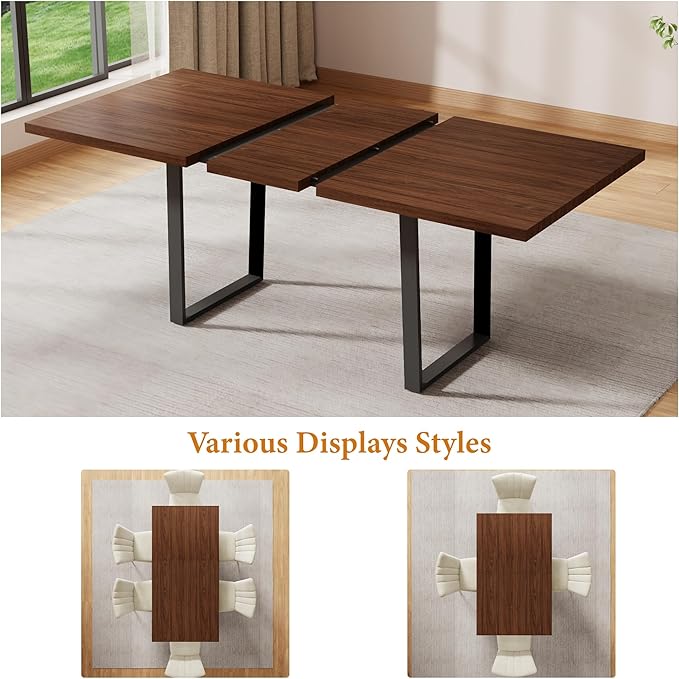 63''-79'' Retractable Modern Dining Table And Chair Combination, 6/8 People Family Dining Table Set, Industrial Style Wooden Table Top + Metal Table Legs, Soft-Pack Dining Chair, Suitable For Kitchen