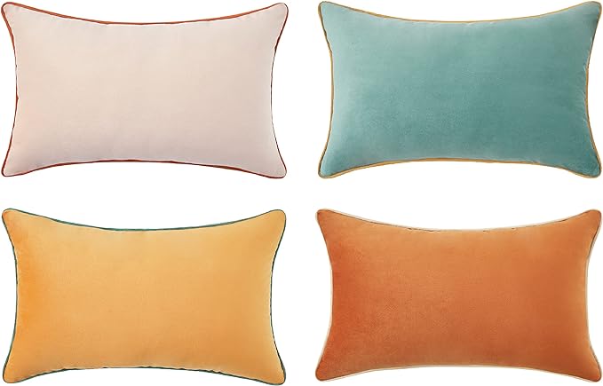 MONDAY MOOSE Decorative Throw Pillow Covers Cushion Cases, Set of 4 Soft Velvet Modern Double-Sided Designs, Mix and Match for Home Decor, Pillow Inserts Not Included (12x20 inch, Orange/Teal)