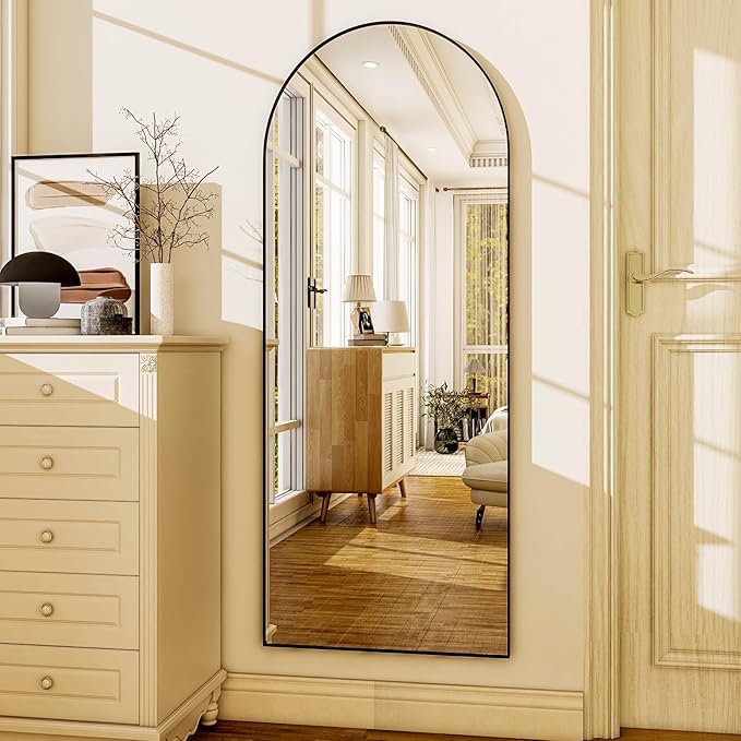HARRITPURE 56"x21"Full Length Mirror Arch Floor Mirrors with Aluminum Alloy Frame Free-Standing Wall Mounted or Leaning Large Bedroom Dressing Mirror Modern & Contemporary Decor for Home,Black