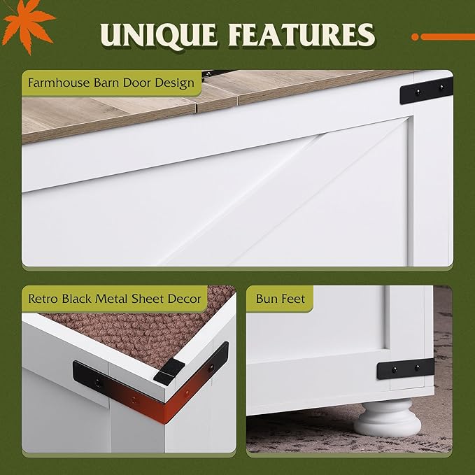 WLIVE Farmhouse Coffee Table, 31.5" Square Wood Center Table with Flip-Top Lids and Large Hidden Storage Compartment for Living Room, Bedroom, White