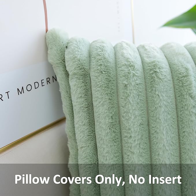 JOJUSIS Pack of 2 Faux Fur Plush Decorative Throw Pillow Covers Couch Cushion Case Soft Pillowcases (Sage Green, 22 x 22-Inch)
