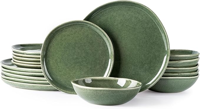 AmorArc Ceramic Dinnerware Sets,Handmade Reactive Glaze Stoneware Plates and Bowls Set,Highly Chip and Crack Resistant | Dishwasher & Microwave Safe Dishes,Service for 6 (18pc)