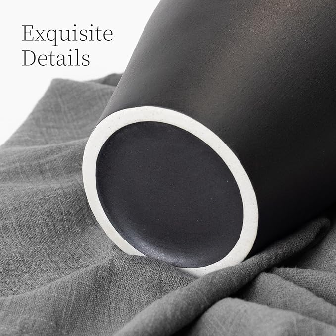 Ceramic Vase for Home Decor, 9 Inch Wide Mouth Pottery Vase, Vintage Farmhouse Boho Neutral Terracotta Rustic Decor for Living Room, Entryway, Floor, Mantel Decoration（Black & Red）