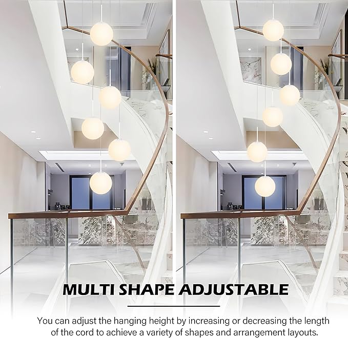 KoKo&Yukina Globe Pendant Light 6 Light White Globe Pendant Lights Kitchen Island Mid Century Light Fixture with Milky White Glass Shade Lights for Staircase