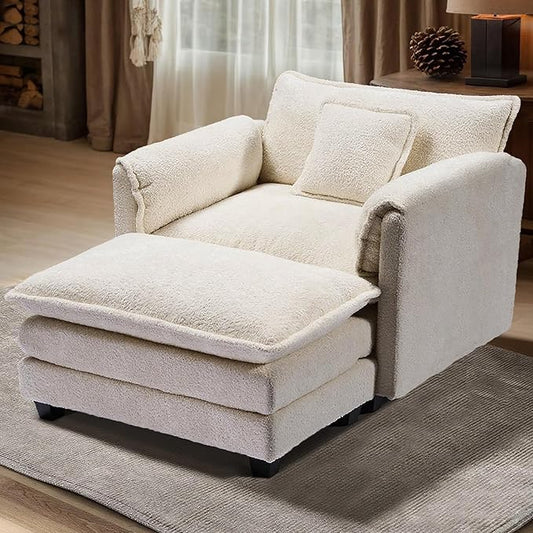 SweetGO corporation 42" Plush Single Sofa Accent Chair with Ottoman for Living Room/Bedroom, Modern Couch for Cozy Lounge Chair for Reading, Beige