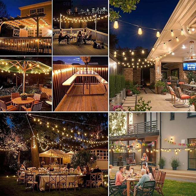 200FT Outdoor Edison String Lights for Outside LED Waterproof 2200K Patio Lights with 104 ST38 Shatterproof Plastic Bulbs Soft Warm Bistro Lights Outdoor Connectable for Gazebo Pergola 2Pack x 100FT