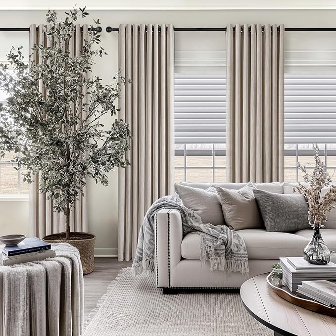 96 Inch Curtains Linen Sheer Curtains 2 Panels Set for Windows Flax Linen Textured Pleated Drapes Privacy Light Filtering Grey Beige Curtain Drape with Grommet for Living Room Bedroom