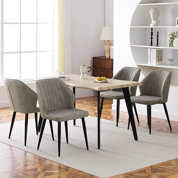 CLIPOP Faux Leather Dining Chairs Set of 4, Modern Kitchen Chairs with Upholstered Seat, High Back, Dining Room Chairs for Kitchen, Greige