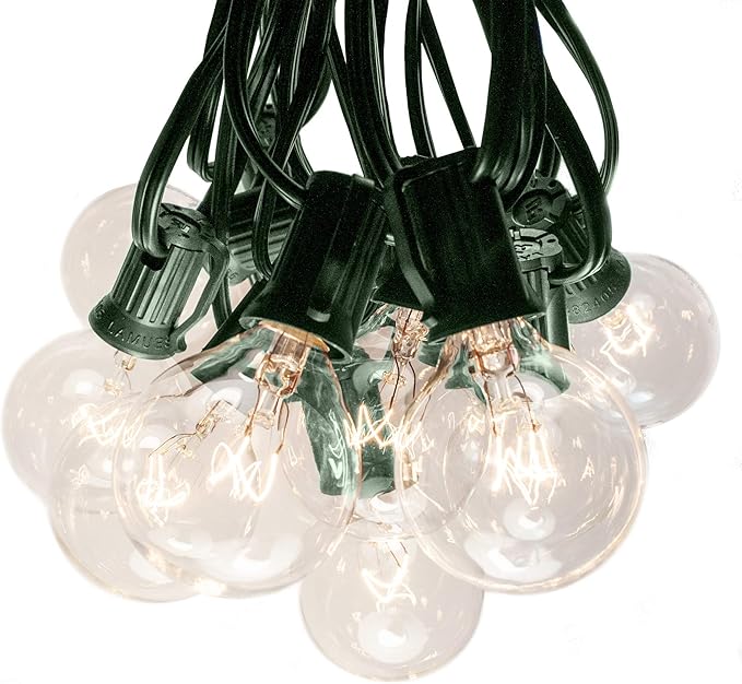 Hometown Evolution, Inc. 50 Foot G40 Globe Patio String Lights with Clear Bulbs and Green Wire (+2 Free Spares)