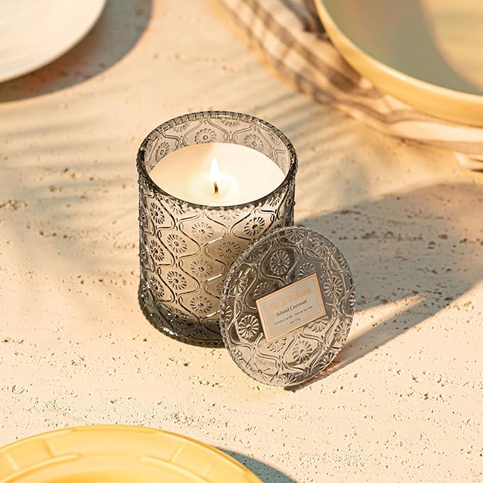 LA JOLIE MUSE Island Coconut Scented Candle – Coconut, Peach & Vanilla | 6oz Luxury Soy Candle | 40 Hours Clean Burn| Gift-Ready for Hosts & Gatherings | Elegant Home Décor