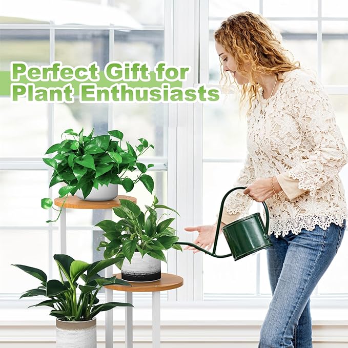 4 Tier Wood Tall Plant Stand Metal Rack Indoor, Multiple Flower Pot Holder Shelves Corner Rack, Round Planter Shelf Display Rack Storage Organizer for Patio Living Room Balcony(White)