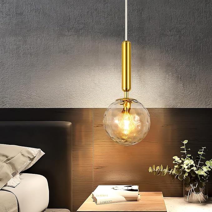 Modern Gold Pendant Light Hanging Fixture Light for Kitchen Island Mid Century with Globe Pendant Light Clear Glass Pendant Lighting for Living Room Bedroom Entryway (3 Pack)