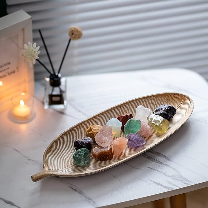 Hanobe Leaf Wooden Decorative Tray: Leaf Shaped Wood Key Tray Decor Plate Bowl for Crystal Candle