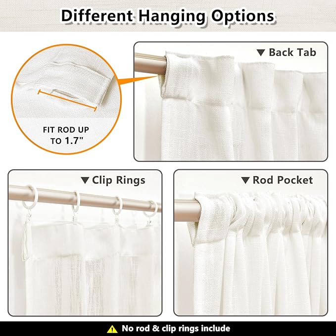 MYSKY HOME Short Curtains for Small Kitchen Windows 45 inches Length, Linen Look Curtain Drapes Cotton Polyester Blend, Soft Fabric Light Filtering Privacy Protect, 50 x 45 inches, Natural, 2 PCs